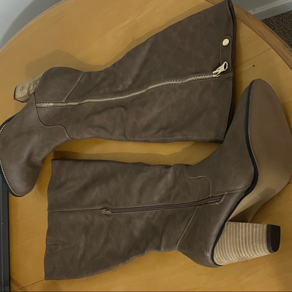 Cato Taupe Heeled Boots with Zipper